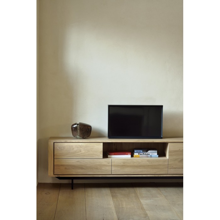 Ethnicraft Oak Shadow TV Cupboard W180/D45/H63cm – 2 Doors / 2 Drawers - Solid Oak-51315